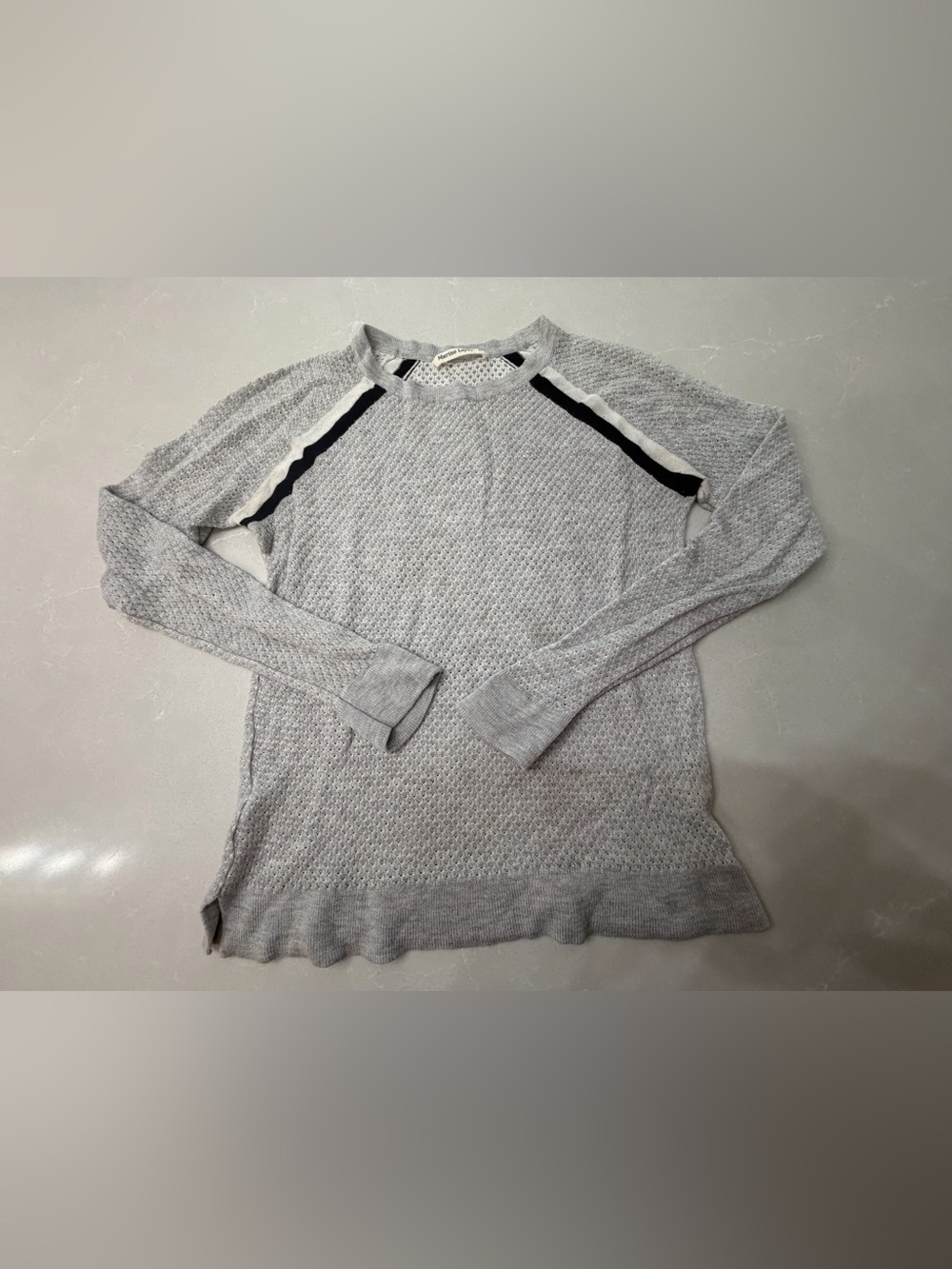Marine Layer Grey Open Knit Varsity Raglan Sweater S
